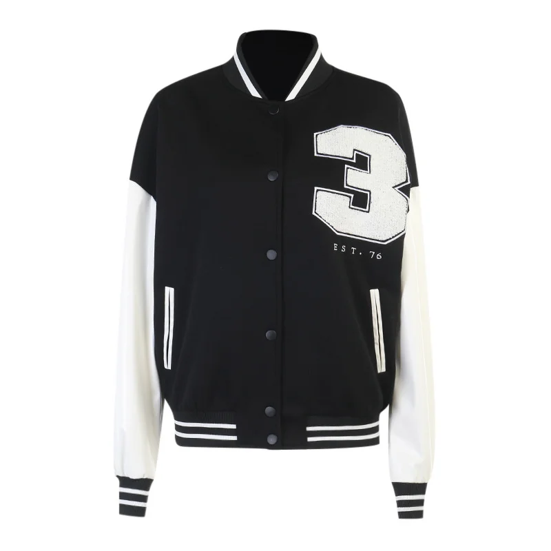 

Fall Winter 3 Letter Baseball Jacket Women Pu Leather Long Sleeve Sport Casual Oversized Coat Female 2021 New Fashion Outerwear