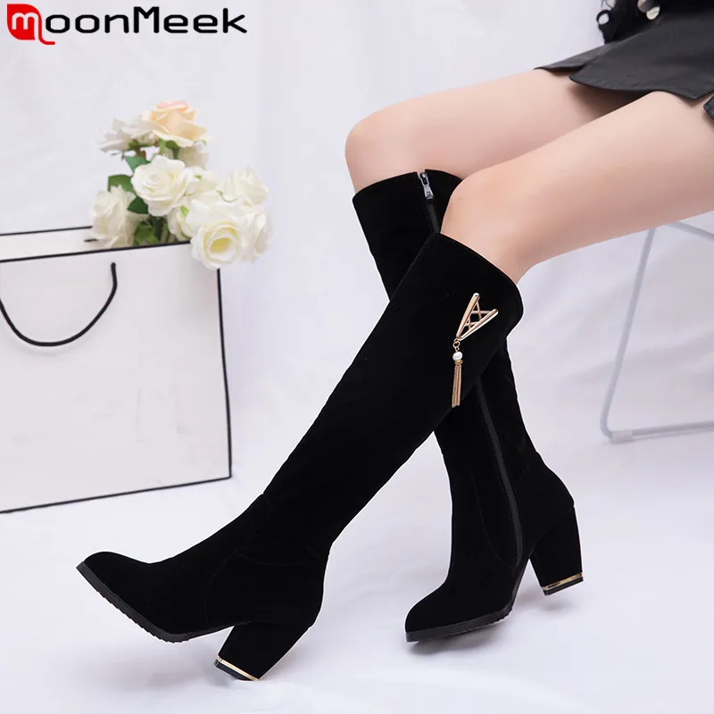 Женские сапоги на высоком каблуке с круглым носком осень/зиму | Обувь