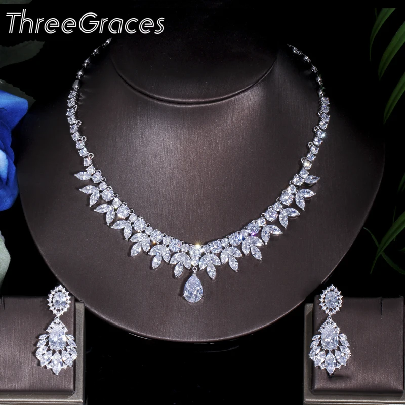 ThreeGraces высокое качество американские Свадебные аксессуары CZ камень Свадебный костюм ожерелье и серьги Ювелирные наборы для невест JS003