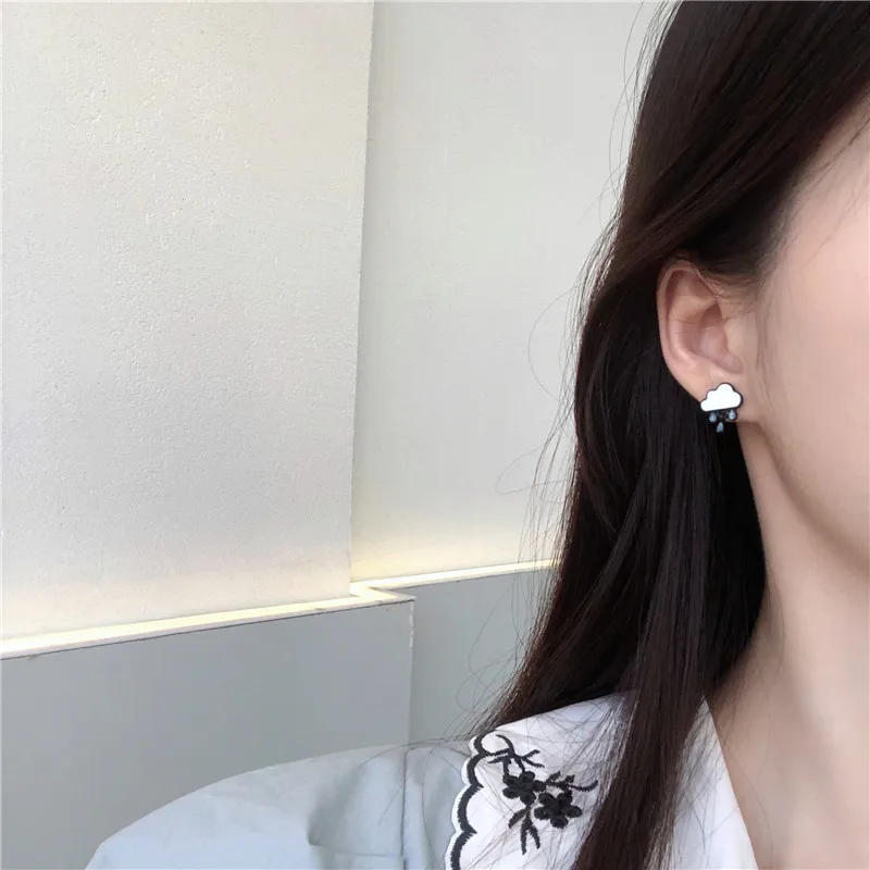 New Sweet Cartoon Blue Cloud Drop Earrings Vintage Enamel Dripping Oil Clouds Water Stud For Women Fashion Jewelry | Украшения и