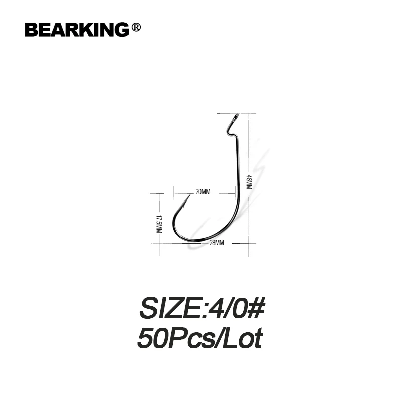 BEARKING 50 шт. в наборе рыболовные мягкие крючки для Червяков высокоуглеродистой стали широкий суперзамок рыболовные крючки мягкие блесна Крючки приманки снасти - Цвет: 40
