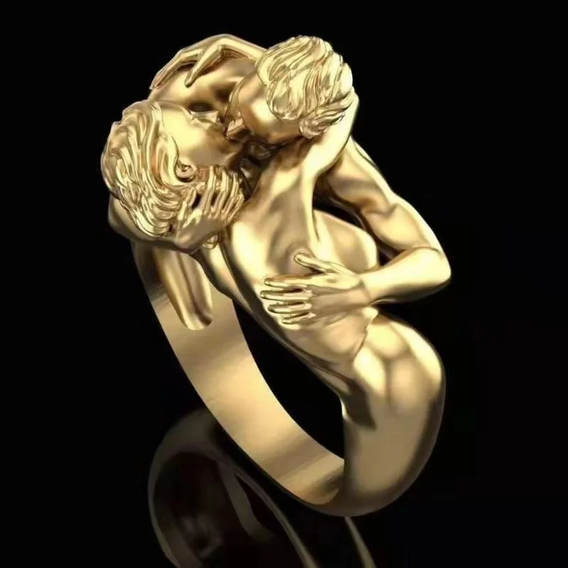 

Gold Color Kiss Wife Ring Couple Engagement Wedding Rings for Women Fashion Girl Love Kissing Jewelry Girlfriend Lover Gift