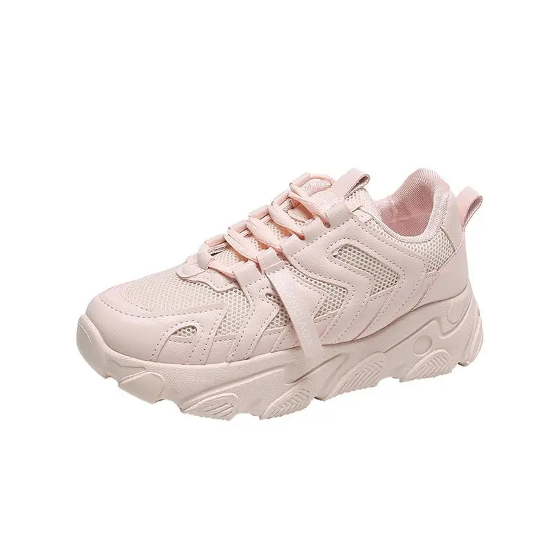 

SHOFORT Daddy shoes 2021 Spring fashion lace-up solid color all-match shoes women heighten breathable non-slip platform shoes