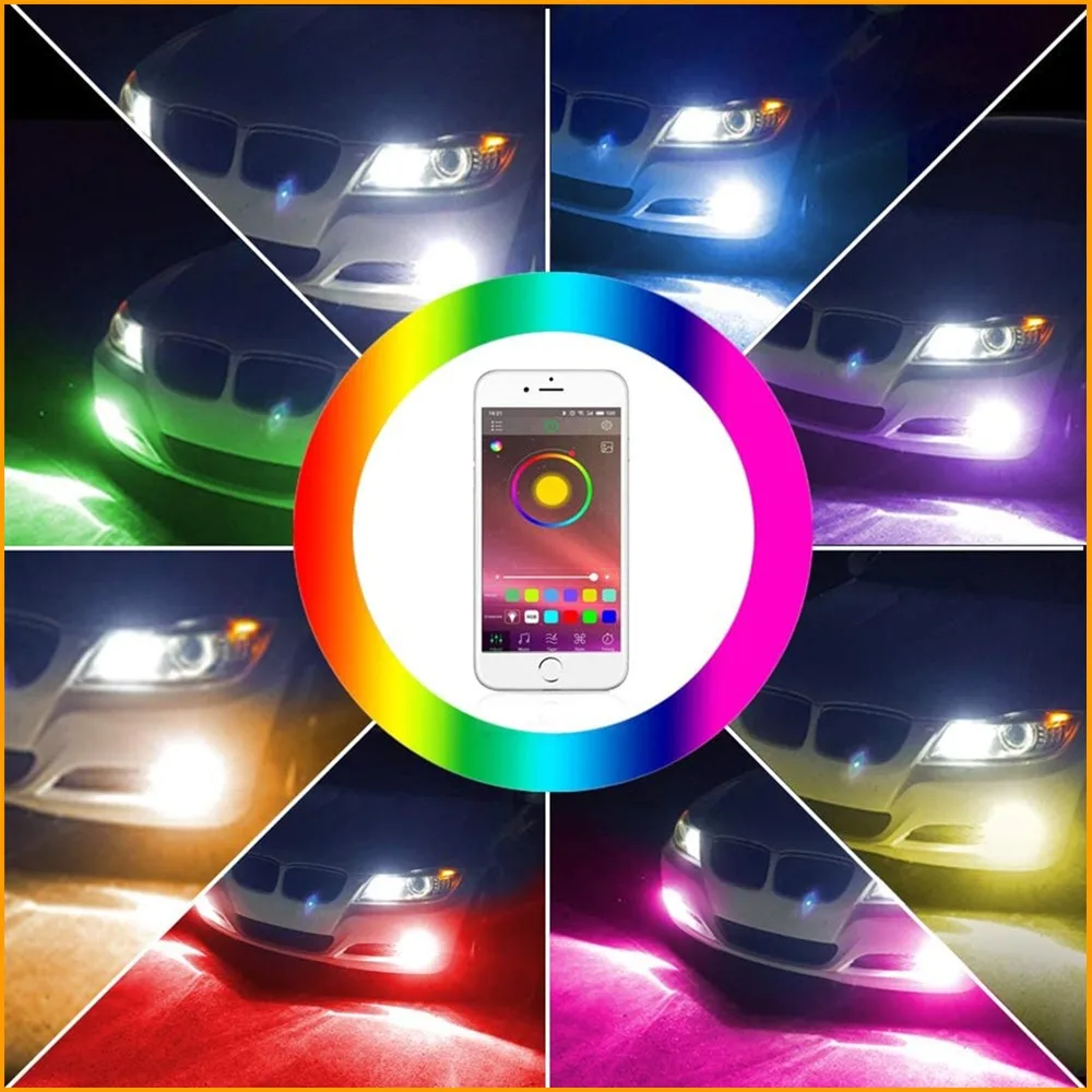 2 шт. H11/H8/ 9005/9006/H10/H16/5202 RGB светодиодный туман светильник многоцветный Беспроводной