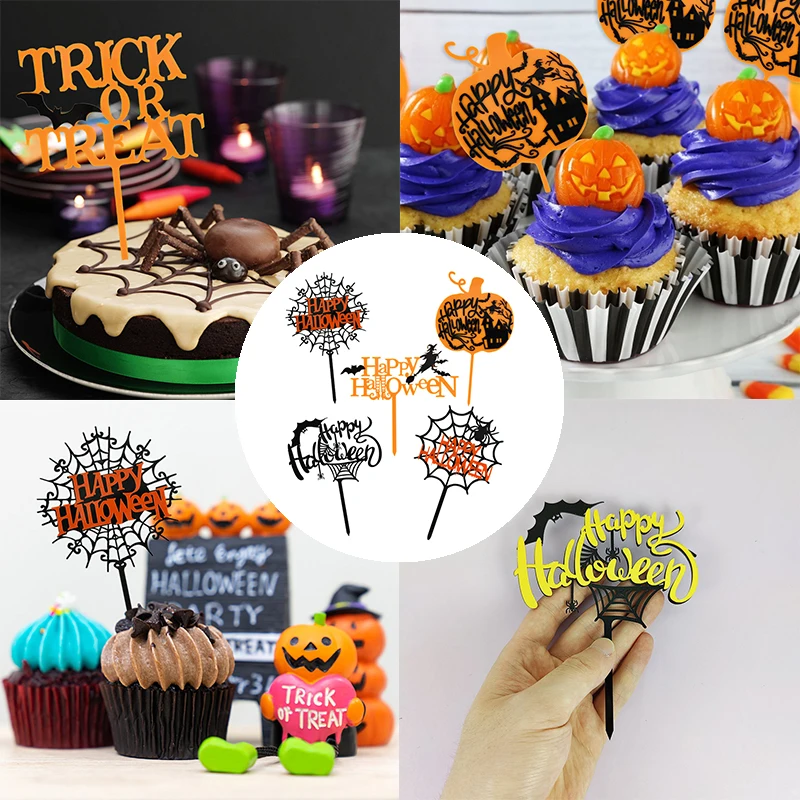 

1pcs Halloween Pumpkin Head Cakes Topper For Halloween Party Decorations Candy Cookie Dessert Chocolate Cake Decoration Supplies