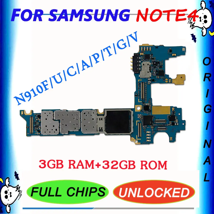 32 Гб для samsung Galaxy Note 4 N910F N910C N910U N910A N910P N910V N910G N910T материнская плата разблокированная материнская плата со всеми ЧИПАМИ ОС