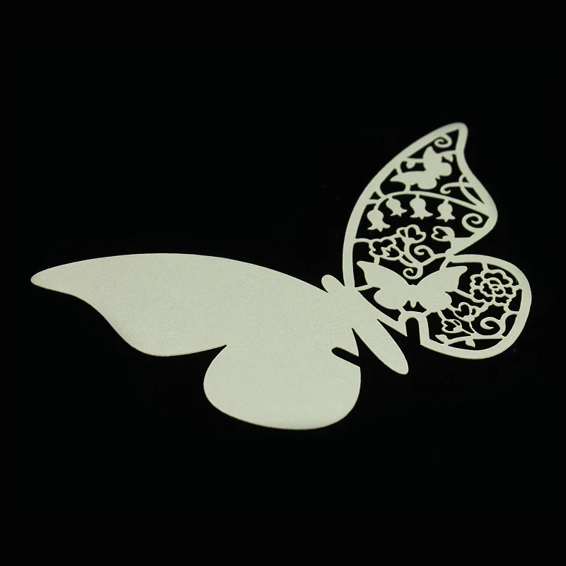 silver white 50 шт./компл. оптовые поставки Свадебные Бабочка карточка с именем и местом для Свадебная вечеринка Настольный декоративный бокал для вина вечерние события - Цвет: silver white