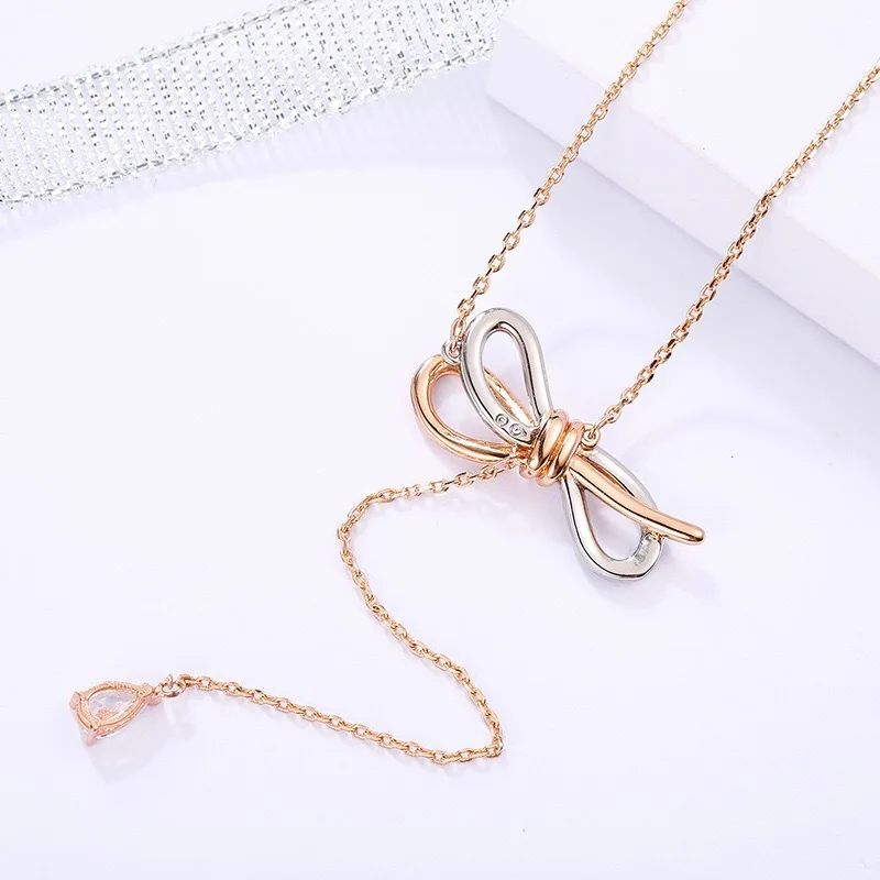 

Fashion Luxury Brand Bow Female Trend Su Y-shaped Clavicle Chain Necklace Long And Short Chain Simple Crystal Pendant