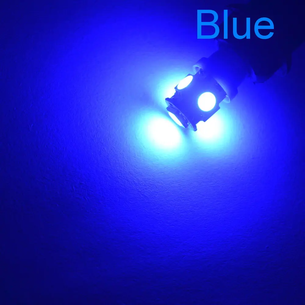10 шт., Автомобильный светодиодный светильник T10 W5W 5050 5SMD, белый, красный, синий, клиновой светильник 168, 194, 192, DC 12 В, лампы для номерного знака, габаритный светильник, лампа для чтения, купольная лампа - Испускаемый цвет: Blue