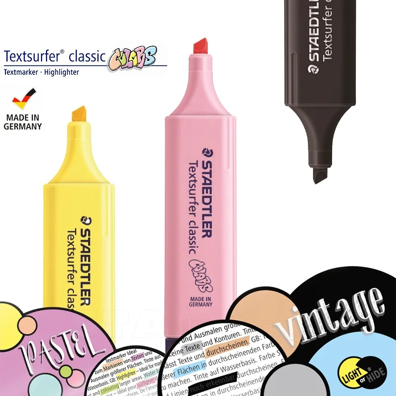1pcs STAEDTLER Pastel Color Highlighter Pen 1-5mm Line Vintage Marker Liner Highlighting Paper Fax Drawing Office School A6112 | Канцтовары