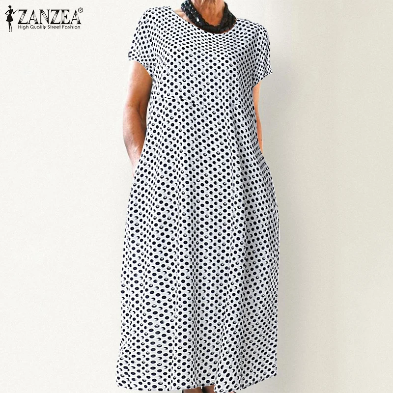 Элегантное летнее платье ZANZEA 2023 в горошек с коротким рукавом женское офисное