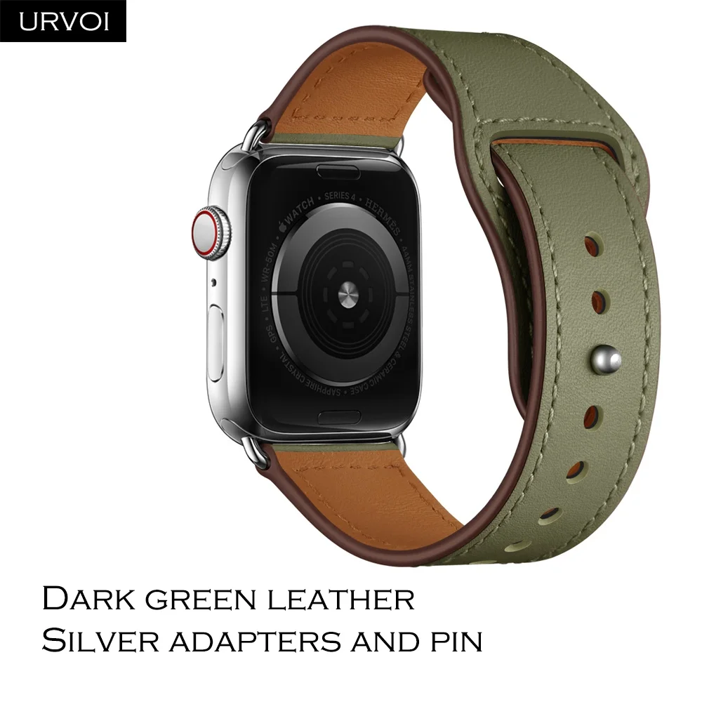 Dark green S URVOI ремешок для apple watch серии 5/4 3, 2, 1, ремешок для наручных часов iWatch, большие размеры 40-44 мм спортивный ремешок из натуральной кожи Swift Pin& tuck ручной работы - Band Color: Dark green S