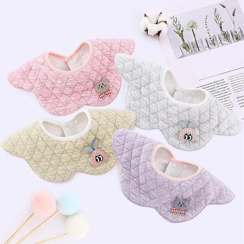 

Infant Autumn Winter Thicken Cartoon Warm Burp Cloth Waterproof Absorbent Saliva Towel Newborn Cotton Pure Color Baby Bibs 0-3T