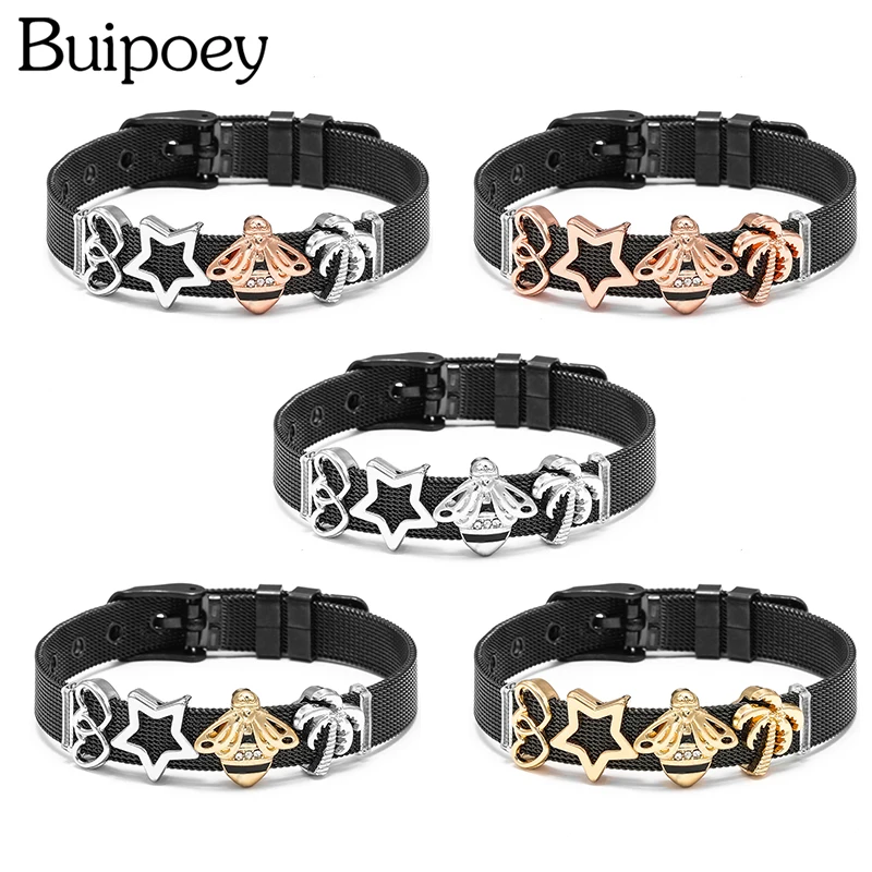 Buipoey черные сетчатые часы из нержавеющей стали браслеты для пояса женщин мужчин