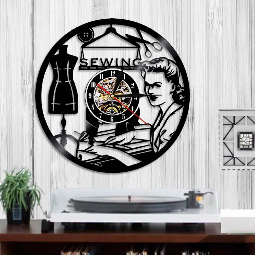 Декоративные настенные часы для шитья комнаты винтажные виниловые записей