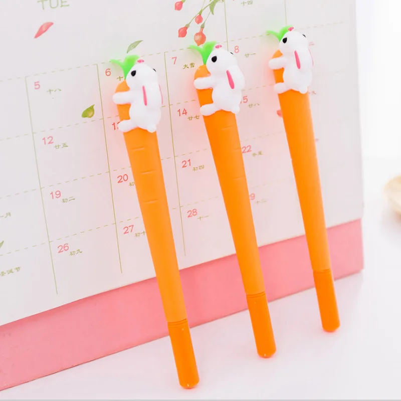 1pc Cute Cartoon Creative White Rabbit and Carrot Gel Pen Black Ink Office Signature Stationery School Supply | Канцтовары для
