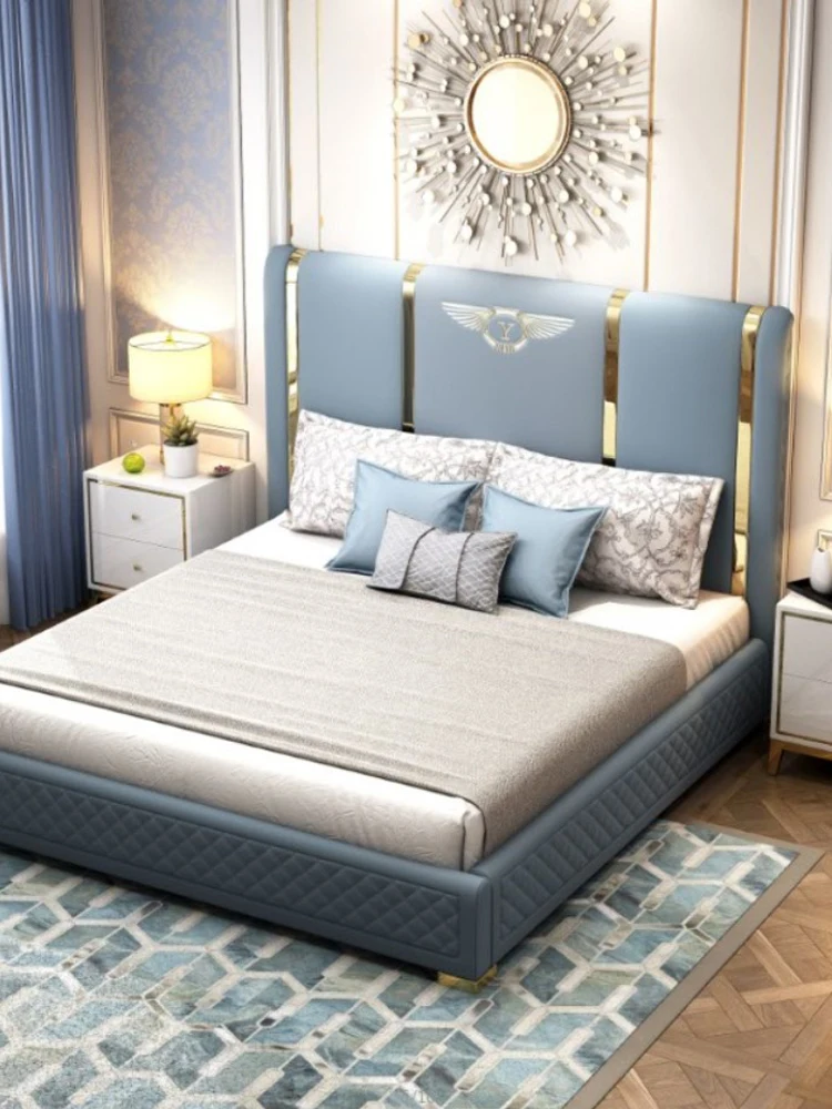 Легкая роскошная кожаная кровать в итальянском стиле простая современная