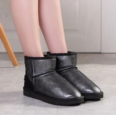 black 01 JIANBUDAN/замшевые зимние сапоги из коровьей кожи; теплые женские сапоги из натуральной кожи с плюшем; хлопковая обувь с принтом; Зимние ботильоны; большие размеры - Цвет: black 01