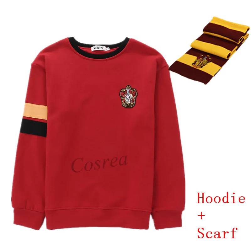 hoodie scarf Костюмы Гермионы Грейнджер, мужская толстовка с капюшоном, толстовка Гриффиндор, униформа Слизерин, Hufflepuff, Ravenclaw, толстовки, пуловер для мальчиков - Цвет: hoodie scarf