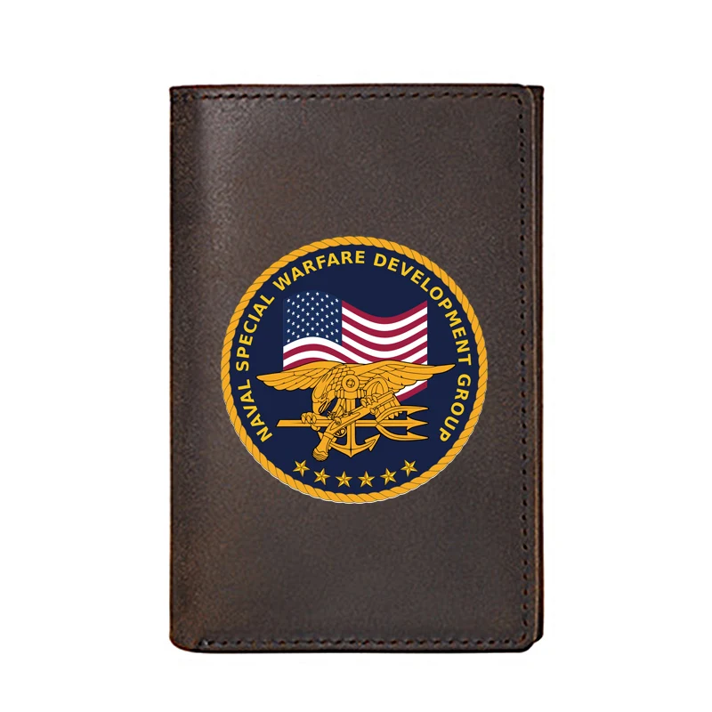 

Кошелек мужской из натуральной кожи, классический бумажник с принтом спецназа США, кредитница, короткий клатч