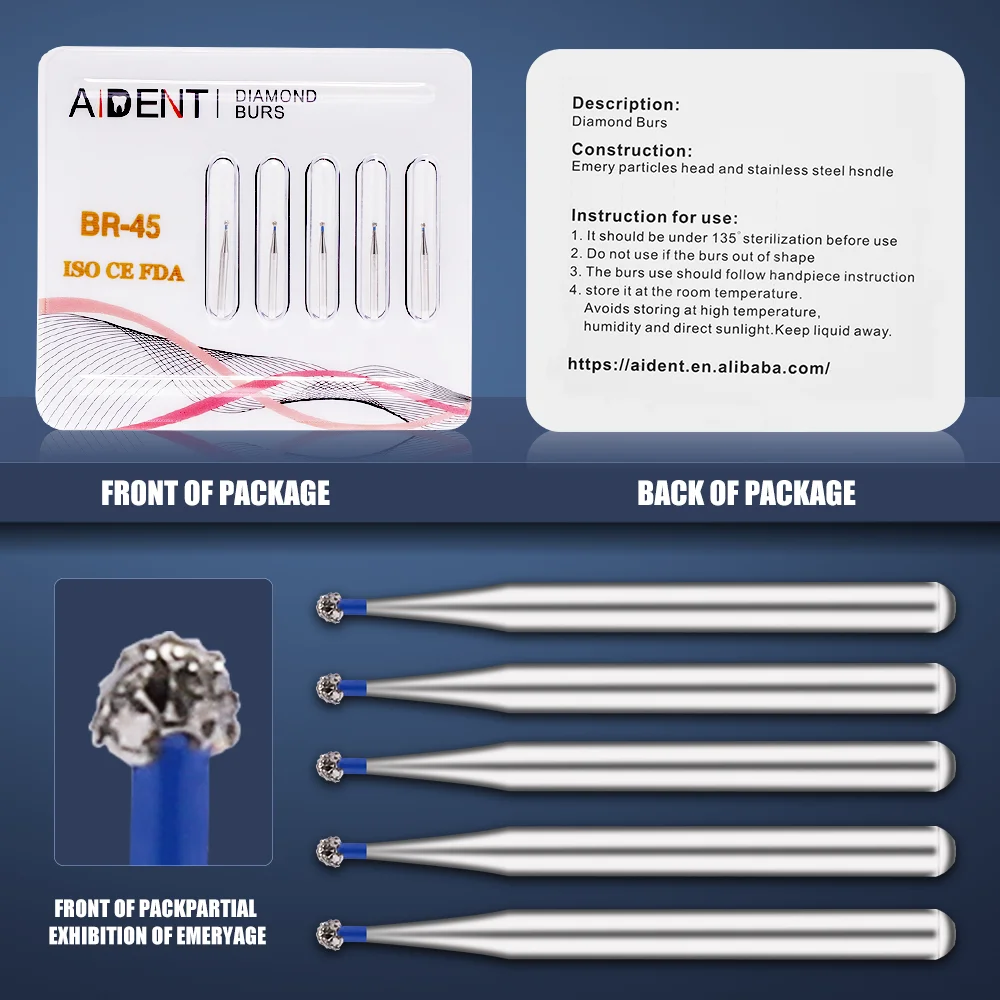 

Dental Diamond Burs BR-45 FG Burs 50pcs/10 Packs Air Rotor Turbine Handpiece Polishing Materials