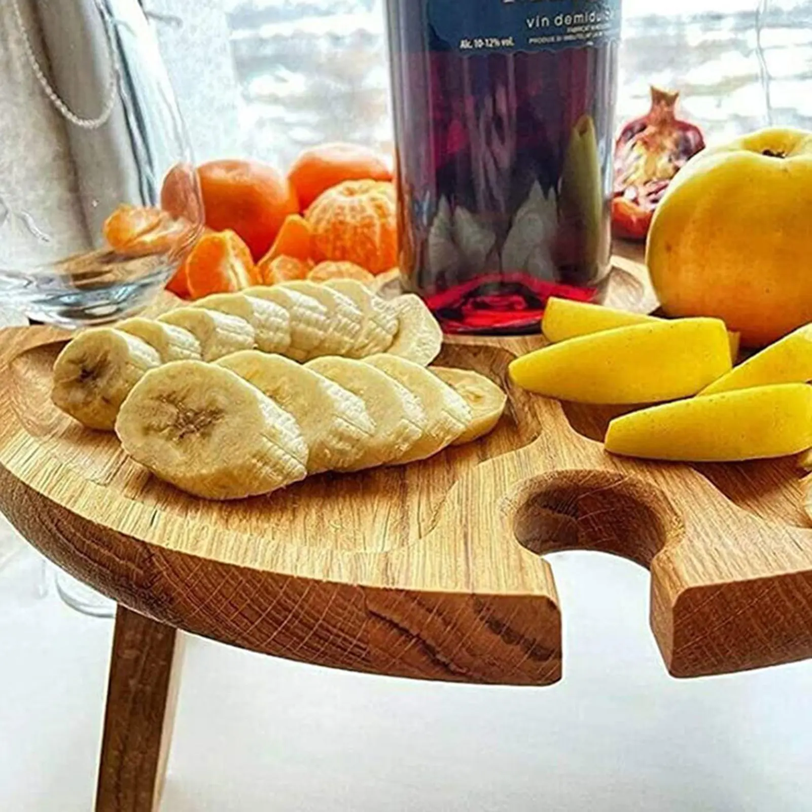 

Portable Round Wooden Outdoor Folding Picnic-Table With Glass Holder 2 In 1 Wine Glass Rack Garden Lawn Wine Beach CampingTable