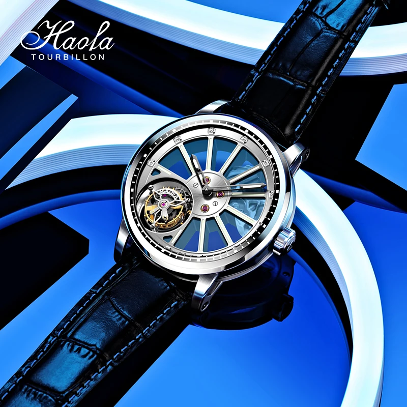 Фото Механические часы Haofa Real Flying Tourbillon для мужчин, сапфировые, скелетонизированные, с ручным заводом, мужские часы класса люкс для бизнеса, модель 1925A №5