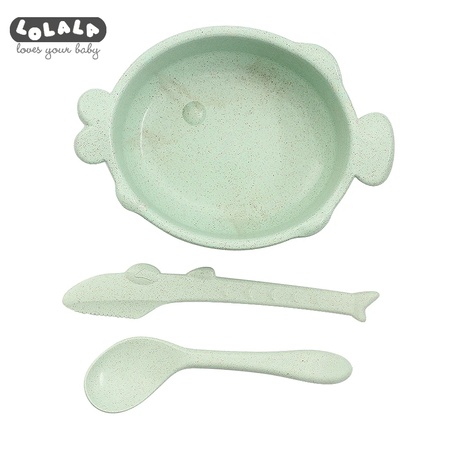 green Set 3 шт./компл. детская посуда для кормления рыба рот моделирование пшеничной соломы Защита окружающей среды детская обучающая посуда тарелка - Цвет: green Set