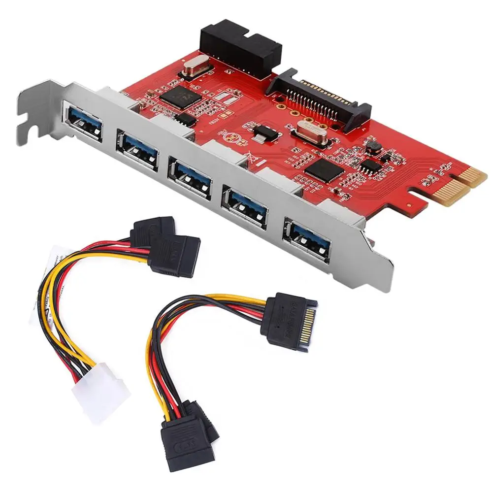 

5 Ports USB 3.0 Hub PCI E Card Adapter Converter with 20 Pin SATA Connector