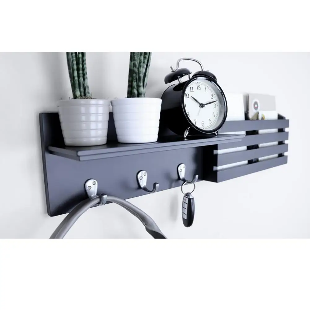 

Wall Shelf And Mail Holder With 3 Hooks 24-Inch By 6-Inch Black