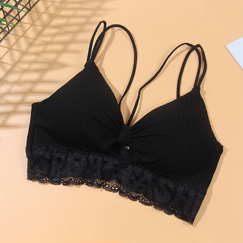 

Womens Lace Tube Top Spaghetti Straps Deep V Wireless Ultra Soft Cup Underwear Summer Sexy Thread Brassiere