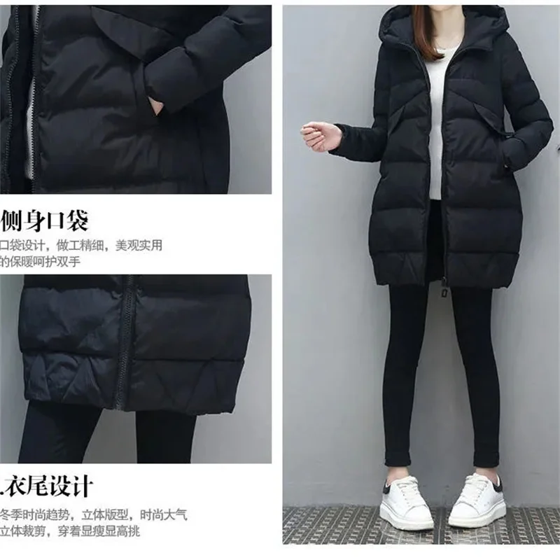 Autumn Winter New Down Padded Jacket Korean Version Loose Padded Outwear Women Mid-Length Hooded Wild Thick Padded Coat