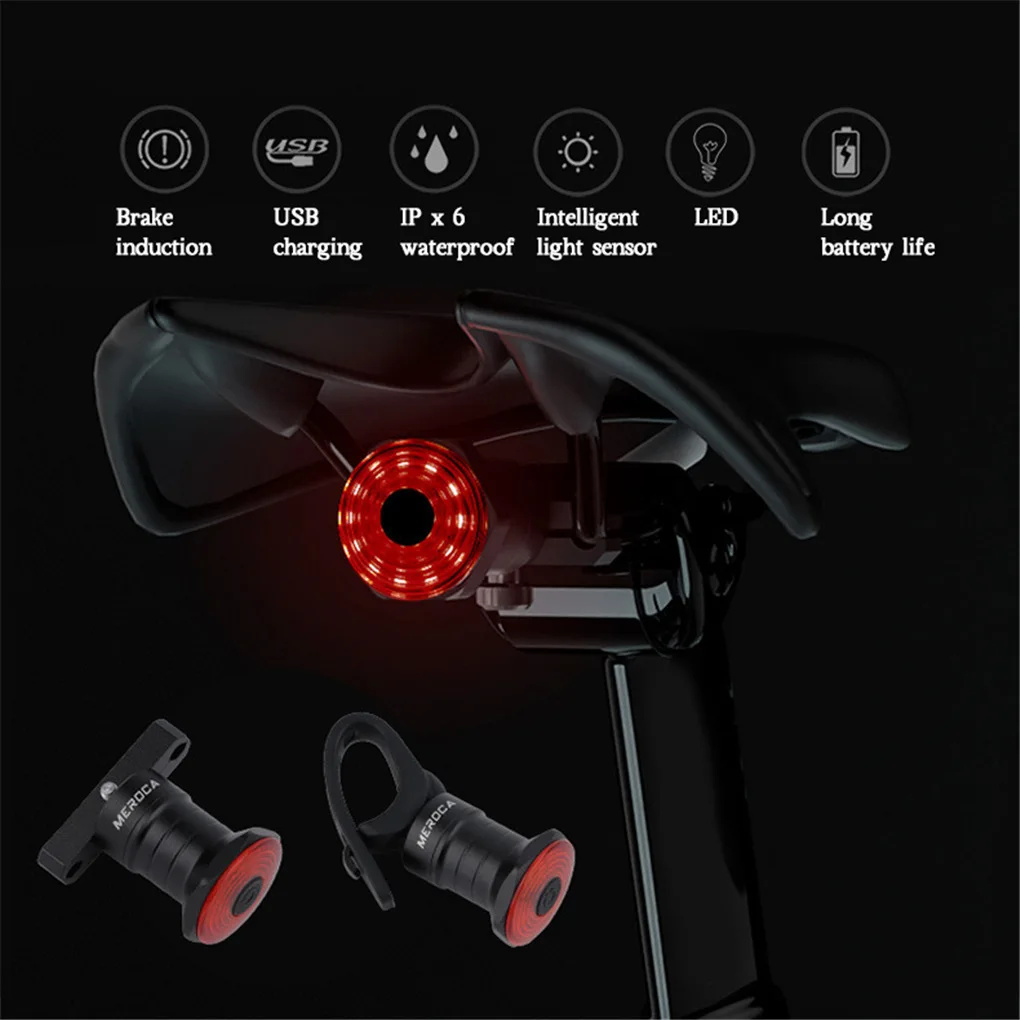 

6 Models MEROCA Cycling Bike Light WR15 USB Tail Lights Intelligent Sensor Auto/Manual Mode Switch Warning COB LED Light