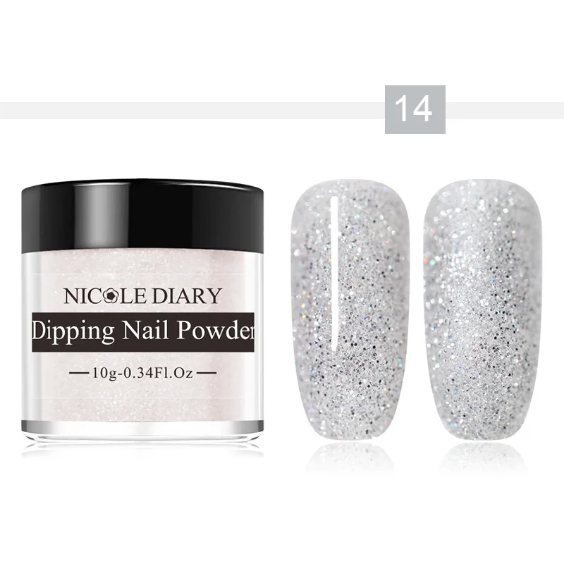 Color 14 NICOLE DAIRY 1 коробка 10 мл погружающаяся пудра для ногтей без лампы для лечения естественного сухого погружения пудра для ногтей гель для ногтей блестящая пудра для ногтей - Цвет: Color 14
