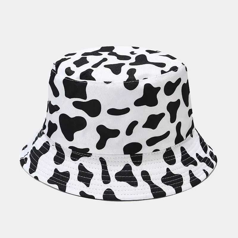 

ins cute Reversible Black White Cow print Bucket Hats Men Women NEW Fashion Summer sun hat Fisherman cap Travel Panama Gorras
