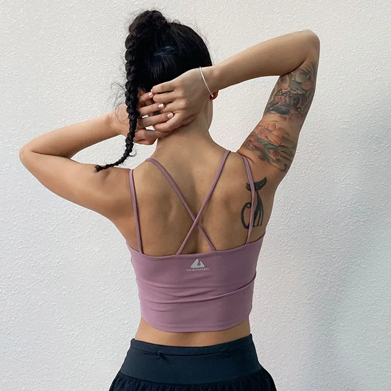 Женский спортивный бюстгальтер на бретельках сексуальный с перекрещивающимися