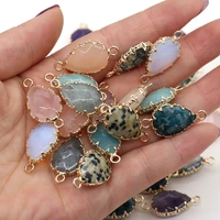 3pcs natural stone charms connectors pendants opal drop shaped double hole for jewelry making diy necklace bracelets 14x28mm