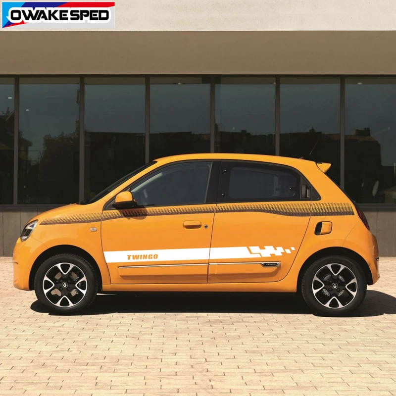 Двусторонняя Спортивная полоска для Renault Twingo 2009-, наклейки на дверь, юбку, автомобильный декор, виниловые наклейки