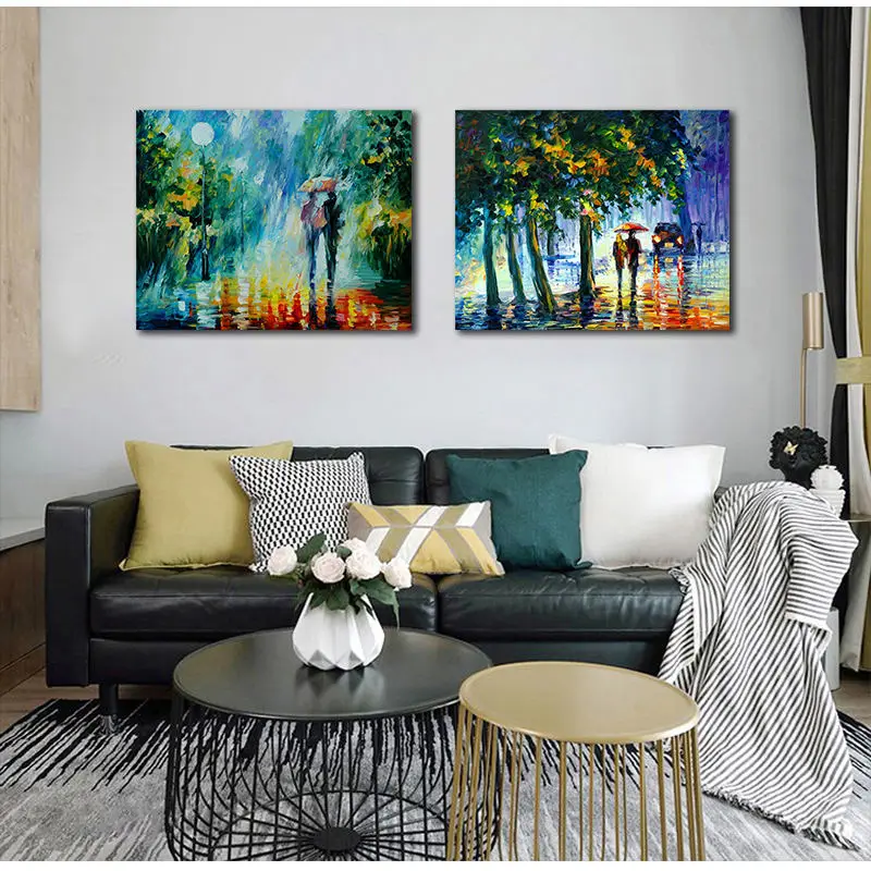 Настенный поп-арт романтическая пара влюбленных дождь день уличный Пейзаж