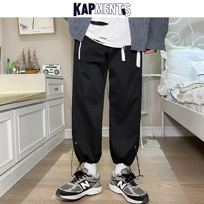 

KAPMENTS Men Harajuku String Streetwear Cargo Pants 2022 Mens Spring Hip Hop Black Japanese Sweatpants Male Casual Harem Joggers
