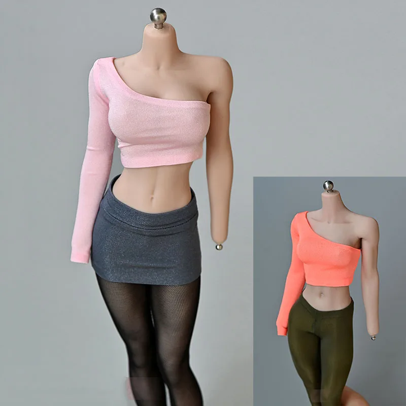 

1/6 Scale Female Colorful Long Sleeves Tight Oblique Shoulder T-shirt Vest for 12 inches Female Action Figures Body