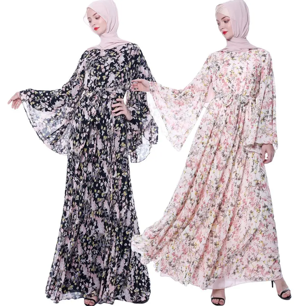 Женское Шифоновое Платье макси с цветочным принтом, длинное