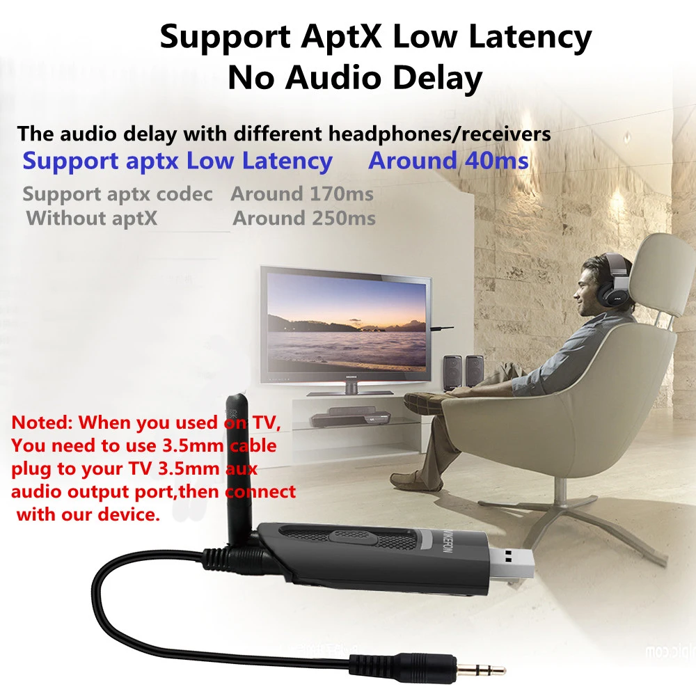 20 м Дальний диапазон Bluetooth 5 0 аудио передатчик Aptx низкая задержка ТВ ПК