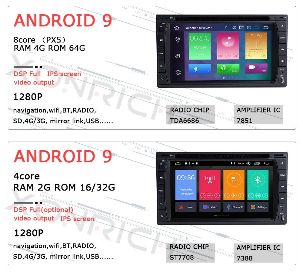 Ips DSP 4G ram 64GB 2 Din Android 9,0 Автомагнитола универсальная мультимедийная без DVD gps навигация ПК стерео аудио головное устройство 173x98 мм ТВ
