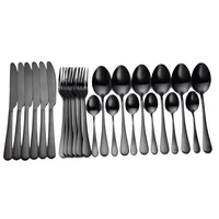 stainless steel cutlery set black forks knives spoons tableware kitchen set dinnerware 24pcs mirror dinner set dropshipping