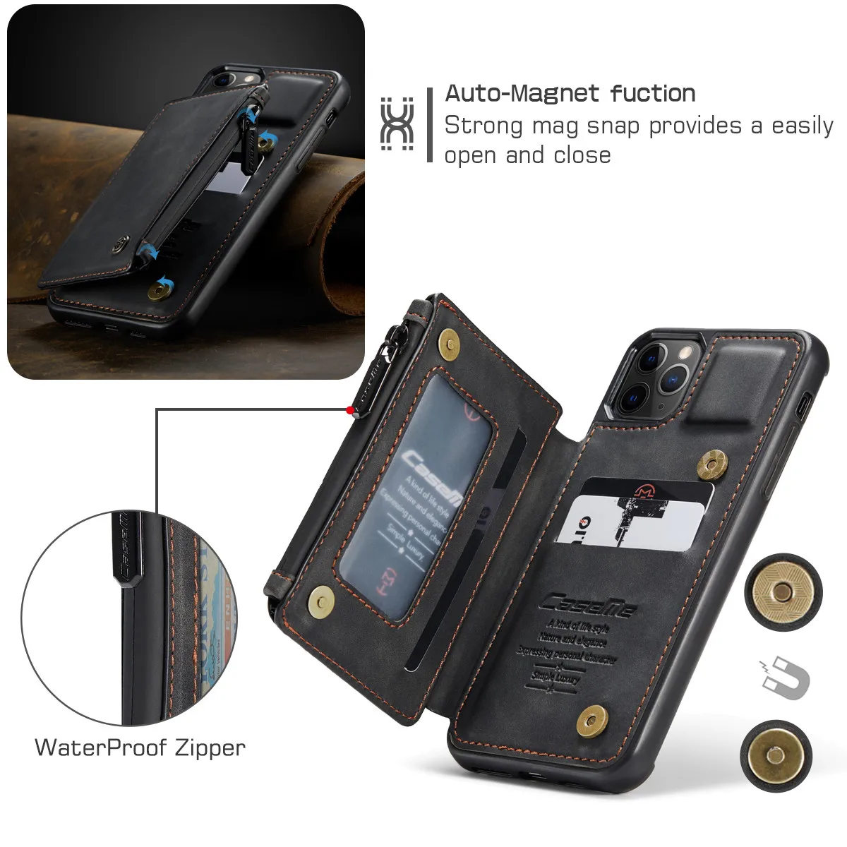 Для iPhone 11 Pro Max X XR Xs кожаный чехол CaseMe Ретро задний Чехол с отделениями для карт на