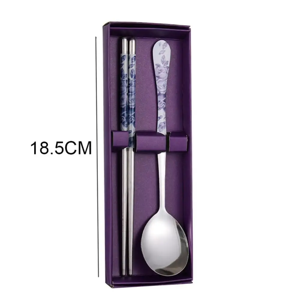 

50% Hot Sale 2 Pcs Metal Tableware Portable Outdoor Travel Flatware Picnic Camping Cutlery Chopsticks Spoon With Box