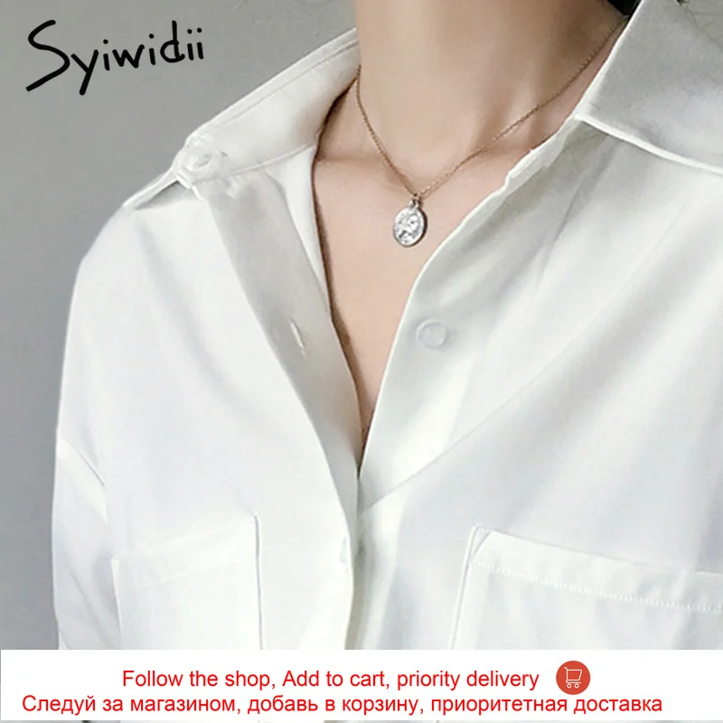 Syiwidii рубашка женская шифоновая и блузка мода однотонный белый элегантный OL