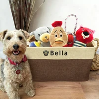 personalized pet dog toy storage basket dog canvas bag foldable pet cat toys linen storage box bins dog accessories pet supplies