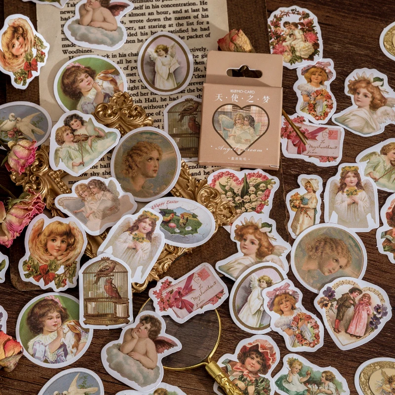 

46 pcs/box Vintage little angel Stickers Decorative collage Scrapbooking material Diary Album DIY Stationery Sticker Stick Label